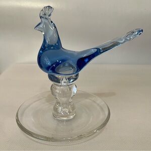 Vintage Blue Glass Bird Ring Dish Trinket Dish